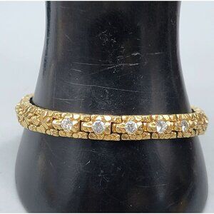 DP Gold Plated Diamante Accented Ladies Nugget Bracelet Vintage Bling Size 7.5
